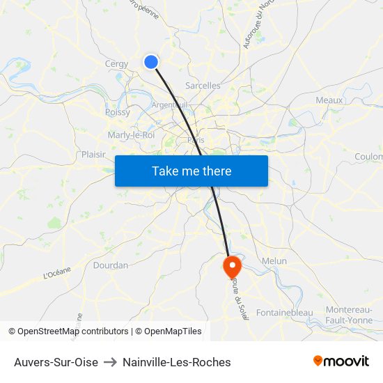 Auvers-Sur-Oise to Nainville-Les-Roches map