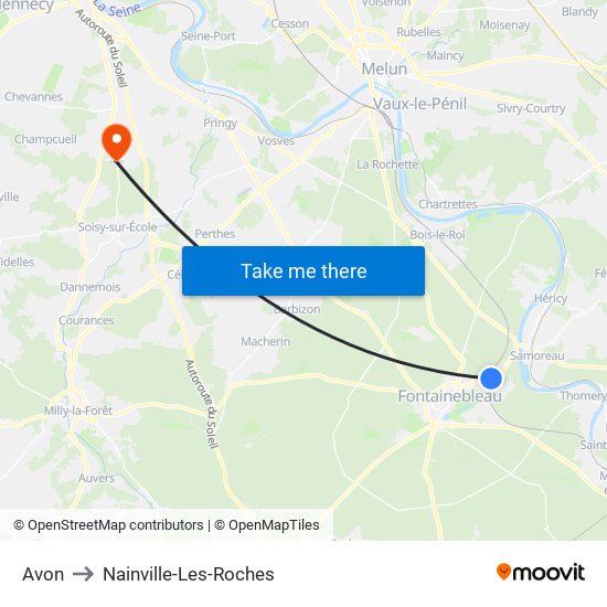 Avon to Nainville-Les-Roches map