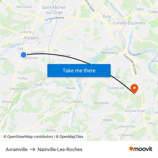 Avrainville to Nainville-Les-Roches map