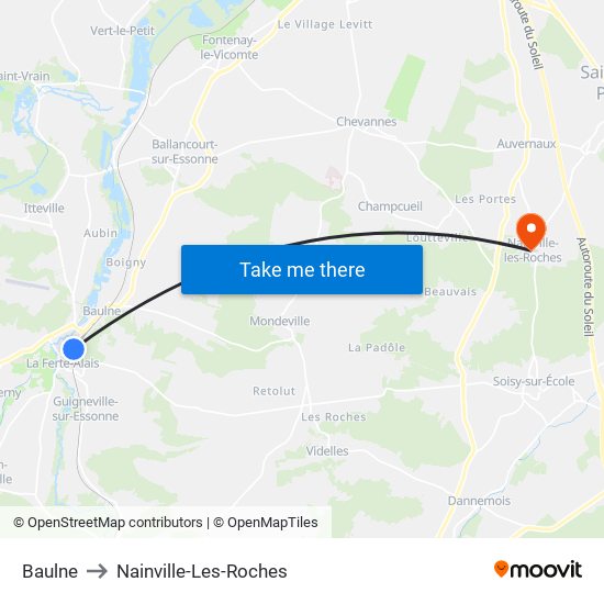 Baulne to Nainville-Les-Roches map