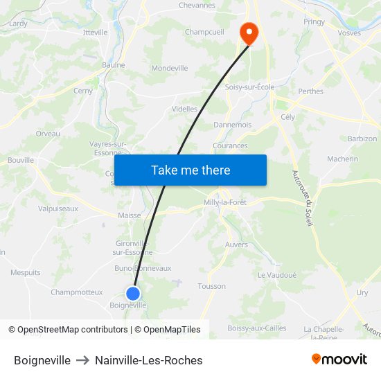 Boigneville to Nainville-Les-Roches map