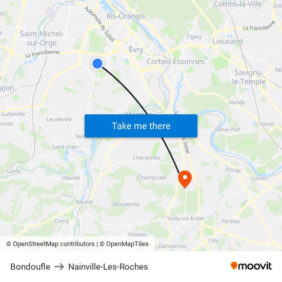 Bondoufle to Nainville-Les-Roches map