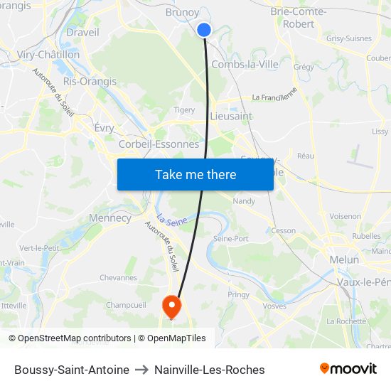 Boussy-Saint-Antoine to Nainville-Les-Roches map