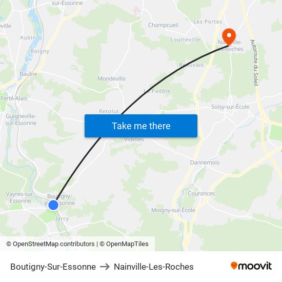 Boutigny-Sur-Essonne to Nainville-Les-Roches map