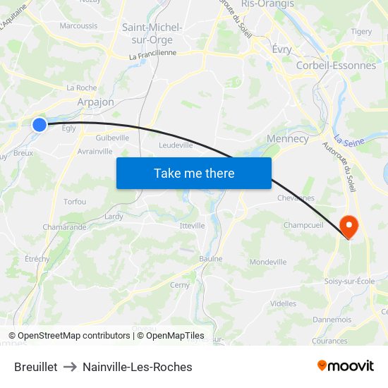 Breuillet to Nainville-Les-Roches map