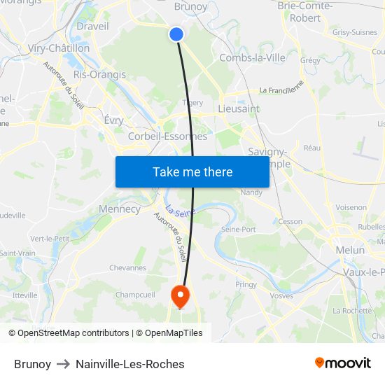 Brunoy to Nainville-Les-Roches map