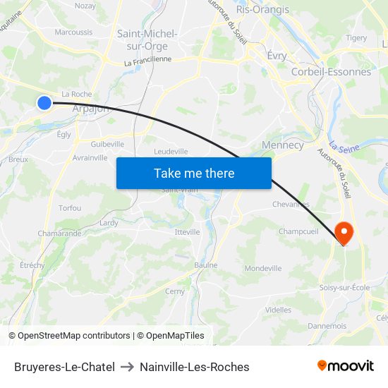 Bruyeres-Le-Chatel to Nainville-Les-Roches map