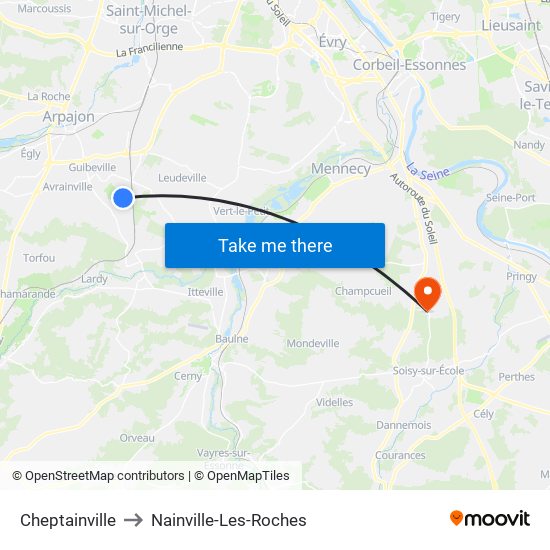 Cheptainville to Nainville-Les-Roches map