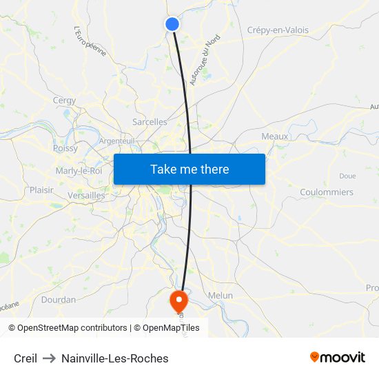 Creil to Nainville-Les-Roches map