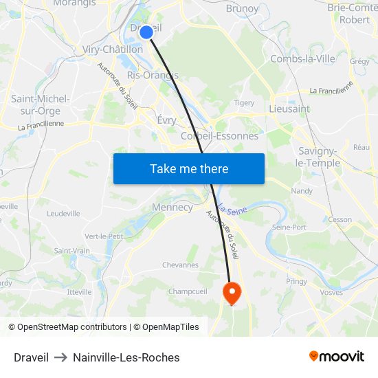 Draveil to Nainville-Les-Roches map