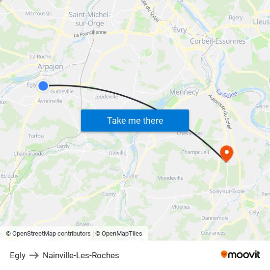 Egly to Nainville-Les-Roches map