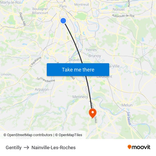 Gentilly to Nainville-Les-Roches map