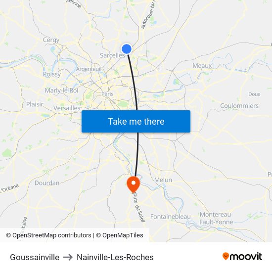 Goussainville to Nainville-Les-Roches map