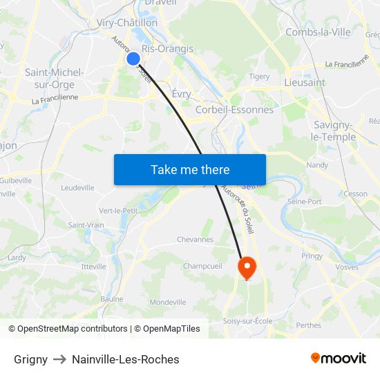 Grigny to Nainville-Les-Roches map