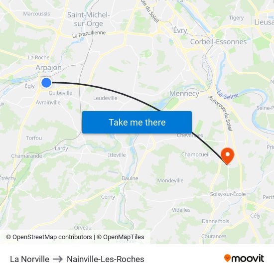 La Norville to Nainville-Les-Roches map
