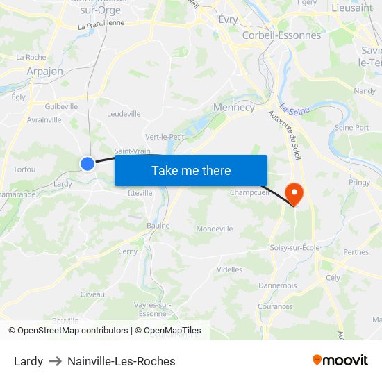 Lardy to Nainville-Les-Roches map