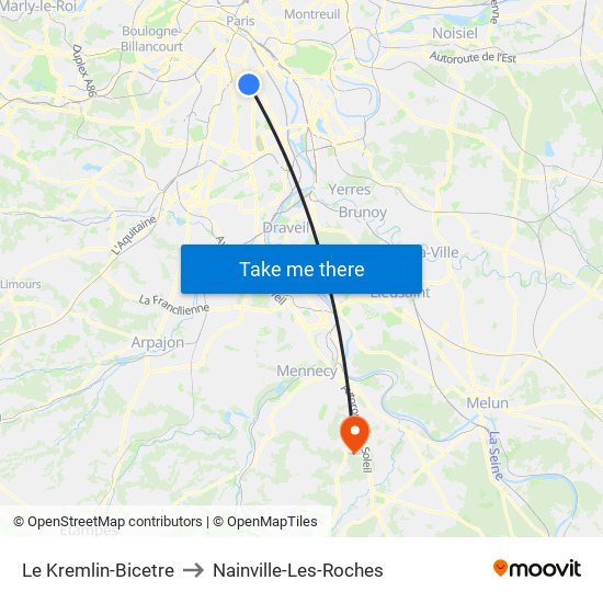 Le Kremlin-Bicetre to Nainville-Les-Roches map