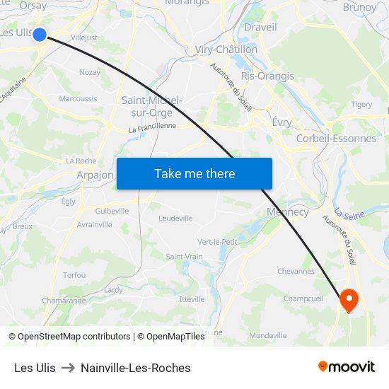 Les Ulis to Nainville-Les-Roches map