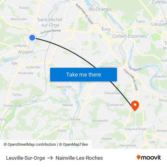 Leuville-Sur-Orge to Nainville-Les-Roches map