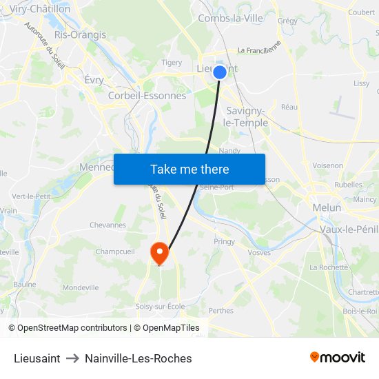 Lieusaint to Nainville-Les-Roches map
