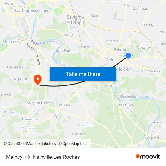 Maincy to Nainville-Les-Roches map