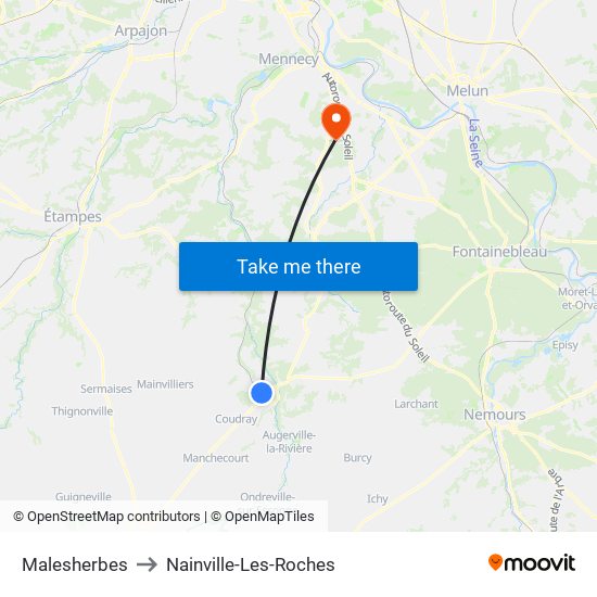 Malesherbes to Nainville-Les-Roches map