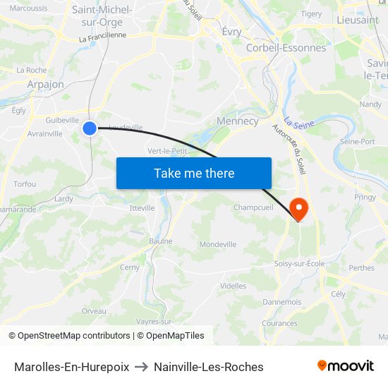 Marolles-En-Hurepoix to Nainville-Les-Roches map