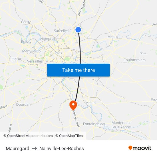 Mauregard to Nainville-Les-Roches map