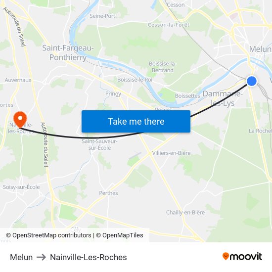 Melun to Nainville-Les-Roches map