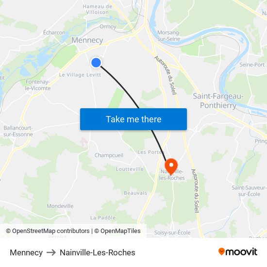 Mennecy to Nainville-Les-Roches map