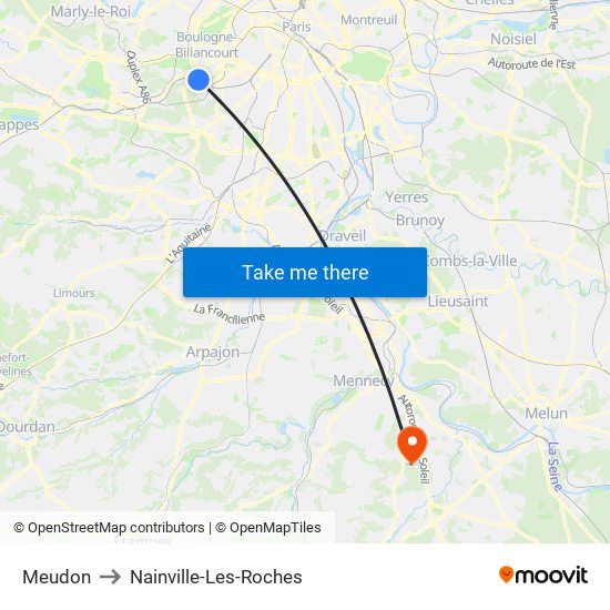 Meudon to Nainville-Les-Roches map