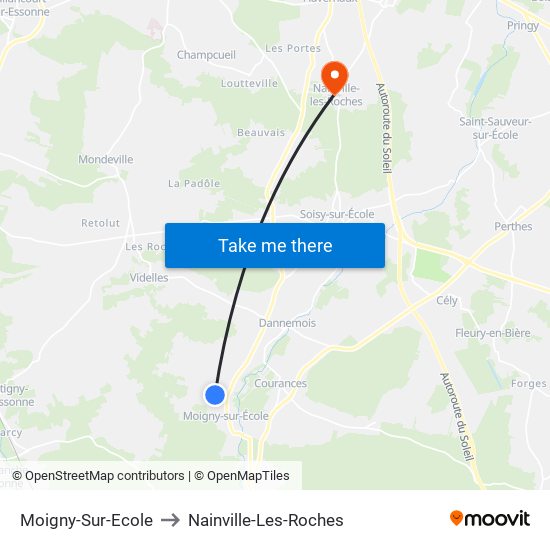 Moigny-Sur-Ecole to Nainville-Les-Roches map