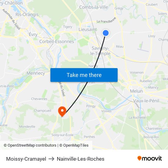 Moissy-Cramayel to Nainville-Les-Roches map