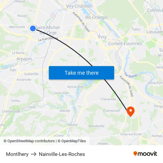 Montlhery to Nainville-Les-Roches map