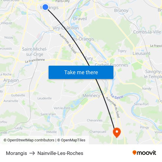 Morangis to Nainville-Les-Roches map