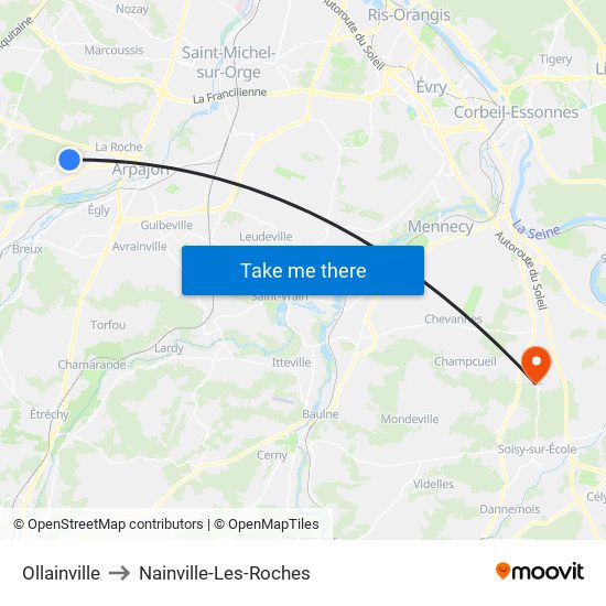 Ollainville to Nainville-Les-Roches map