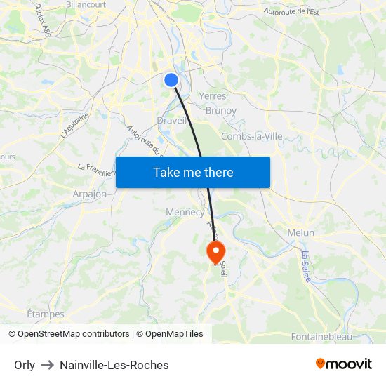Orly to Nainville-Les-Roches map