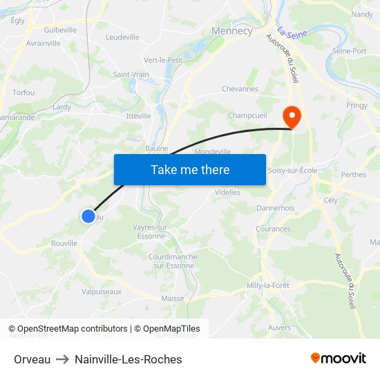 Orveau to Nainville-Les-Roches map