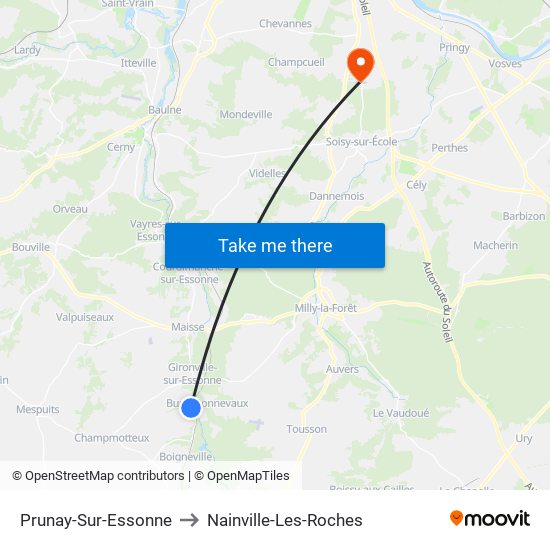 Prunay-Sur-Essonne to Nainville-Les-Roches map