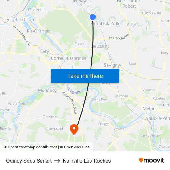 Quincy-Sous-Senart to Nainville-Les-Roches map