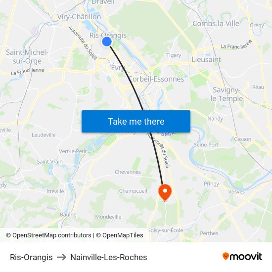 Ris-Orangis to Nainville-Les-Roches map