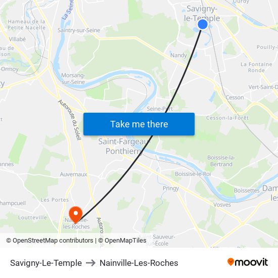 Savigny-Le-Temple to Nainville-Les-Roches map