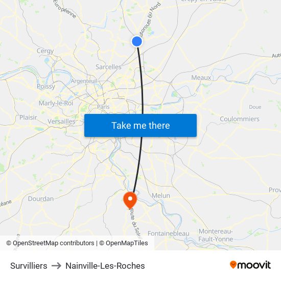 Survilliers to Nainville-Les-Roches map
