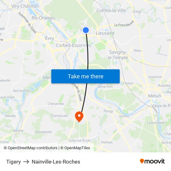 Tigery to Nainville-Les-Roches map