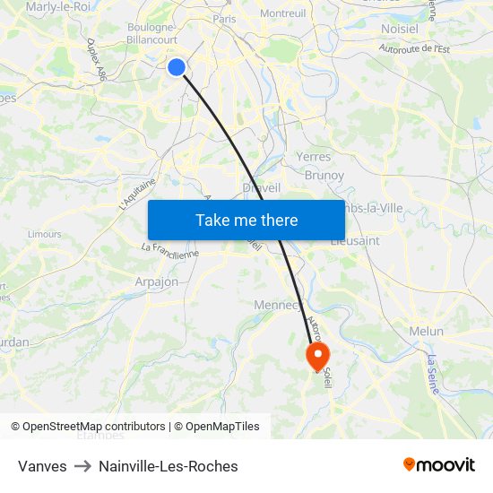 Vanves to Nainville-Les-Roches map