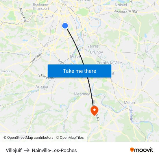 Villejuif to Nainville-Les-Roches map