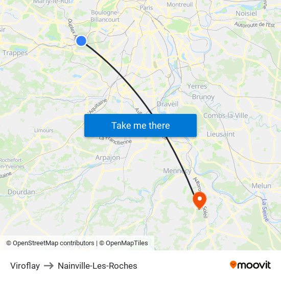Viroflay to Nainville-Les-Roches map