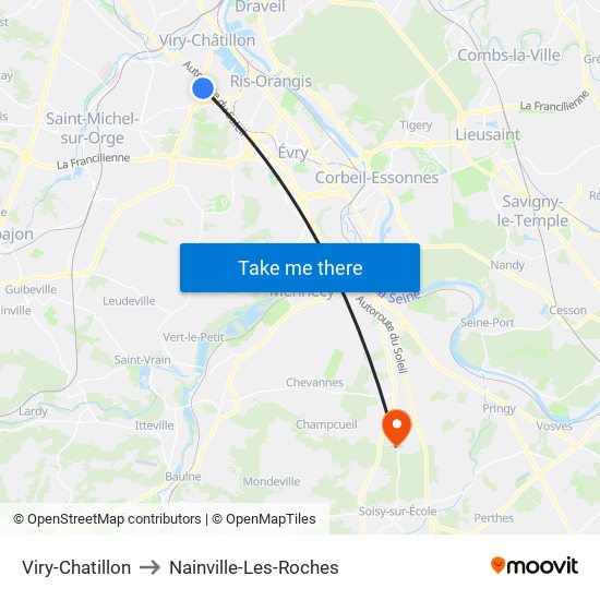 Viry-Chatillon to Nainville-Les-Roches map