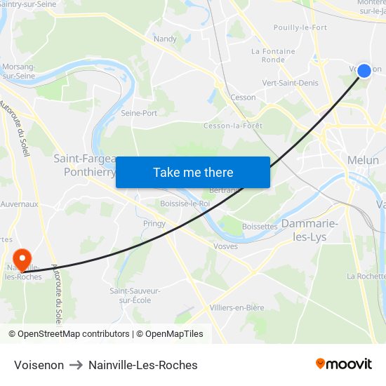 Voisenon to Nainville-Les-Roches map