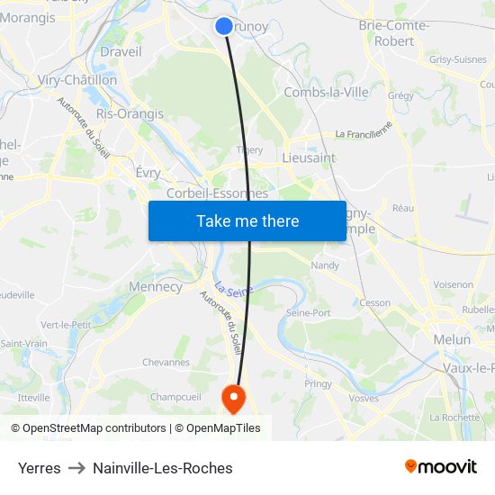 Yerres to Nainville-Les-Roches map